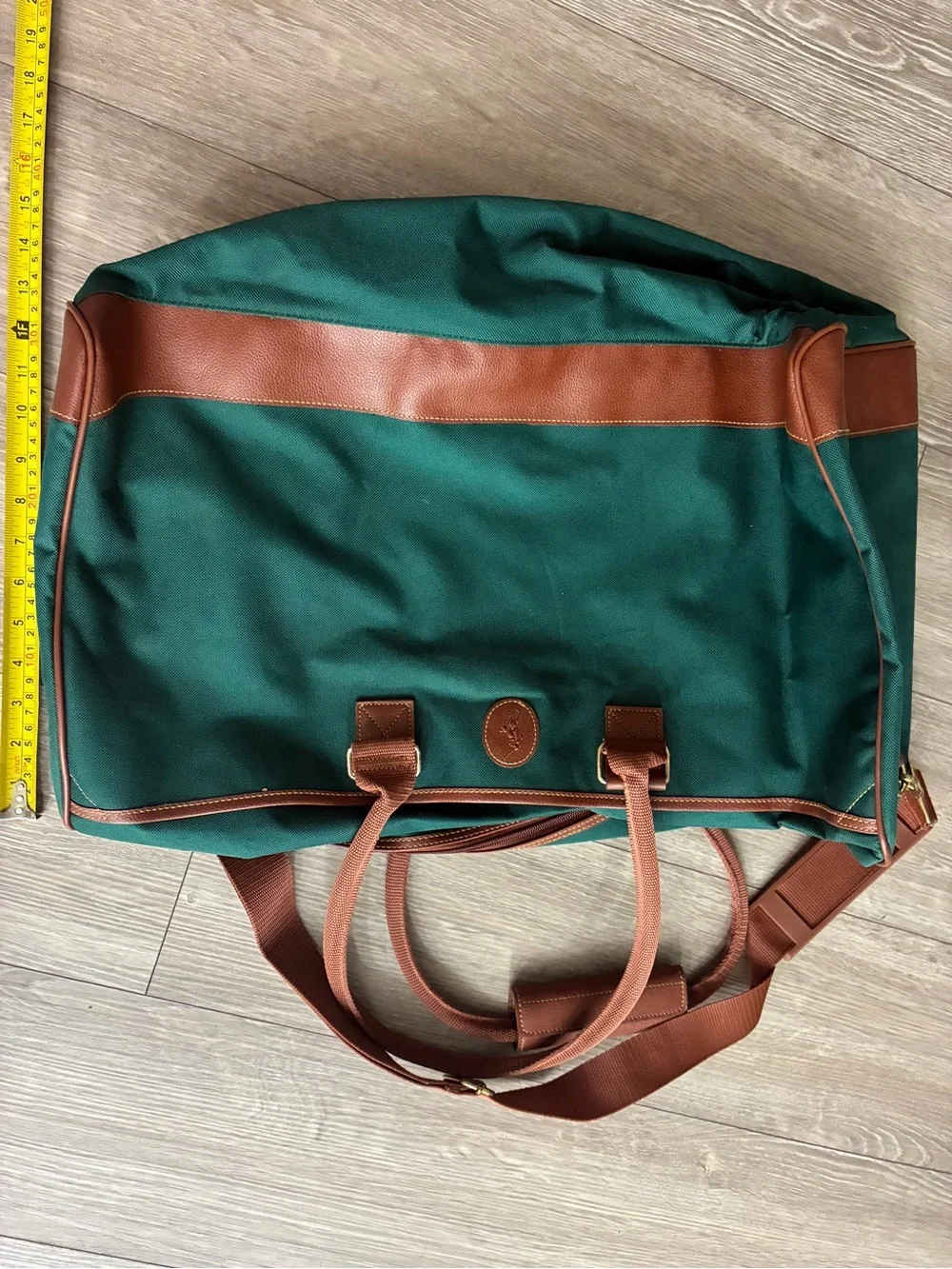 Polo Ralph Lauren Green Canvas Large Duffel with Leather Brown Trim